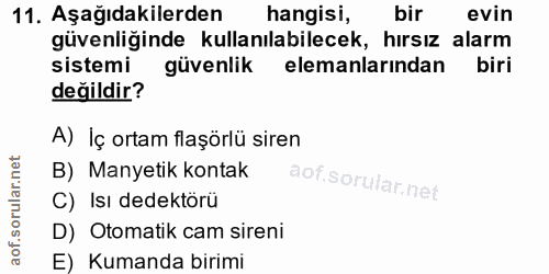 11. soru: Aşağıdakilerden hangisi, bir evin güvenliginde kullanılabilecek, hırsız alarm sistemi güvenlik elemanlarından biri de…