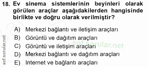 18. soru: Ev sinema sistemlerinin beyinleri olarak görülen araçlar aşağıdakilerden hangisinde birlikte ve doğru olarak verilmiş…