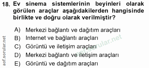 18. soru: Ev sinema sistemlerinin beyinleri olarak görülen araçlar aşağıdakilerden hangisinde birlikte ve doğru olarak verilmiş…