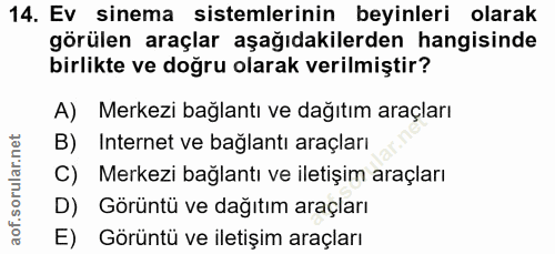 14. soru: Ev sinema sistemlerinin beyinleri olarak görülen araçlar aşağıdakilerden hangisinde birlikte ve doğru olarak verilmiş…