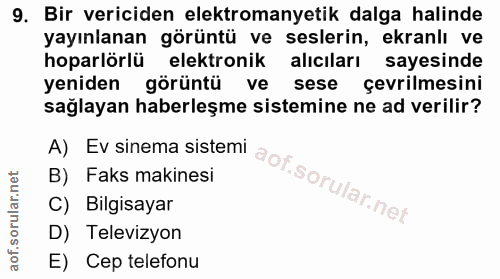 9. soru: Bir vericiden elektromanyetik dalga halinde yayınlanan görüntü ve seslerin, ekranlı ve hoparlörlü elektronik alicilar…