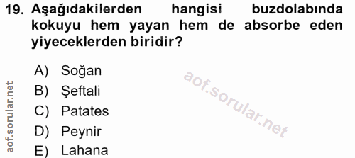 19. soru: Aşağıdakilerden hangisi buzdolabında kokuyu hem yayan hem de absorbe eden yiyeceklerden biridir? A) Soğan B) Şeftali…