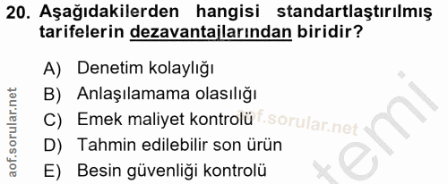 20. soru: Aşağıdakilerden hangisi standartlaştırılmış tarifelerin dezavantajlarından biridir? A) Denetim kolaylığı B) Anlaşılam…