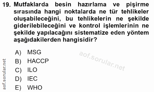 19. soru: Mutfaklarda besin hazırlama ve pişirme sırasında hangi noktalarda ne tür tehlikeler oluşabileceğini, bu tehlikelerin…