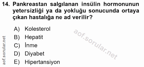 14. soru: Pankreastan salgılanan insülin hormonunun yetersizliği ya da yokluğu sonucunda ortaya çıkan hastalığa ne ad verilir?…