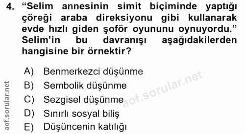4. soru: "Selim annesinin simit biçiminde yaptığı çöreği araba direksiyonu gibi kullanarak evde hızlı giden şoför oyununu oynu…