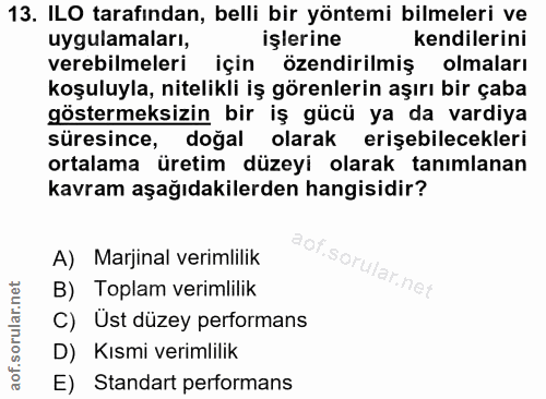 13. soru: ILO tarafından, belli bir yöntemi bilmeleri ve uygulamaları, işlerine kendilerini verebilmeleri için özendirilmiş olm…