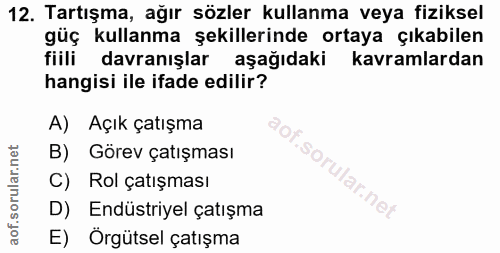 12. soru: Tartışma, ağır sözler kullanma veya fiziksel güç kullanma şekillerinde ortaya çıkabilen fiili davranışlar aşağıdaki k…