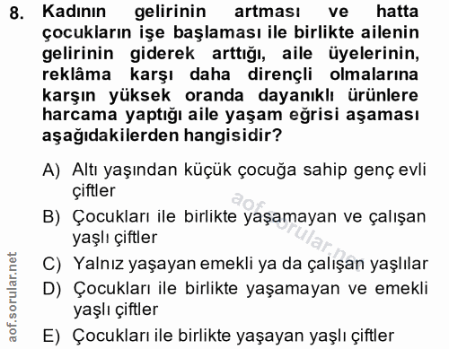 8. soru: Kadının gelirinin artması ve hatta çocukların işe başlaması ile birlikte ailenin gelirinin giderek arttığı, aile üyel…