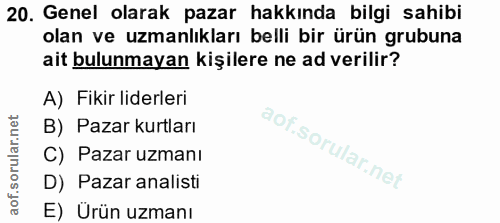 20. soru: Genel olarak pazar hakkında bilgi sahibi olan ve uzmanlıkları belli bir ürün grubuna ait bulunmayan kişilere ne ad ve…