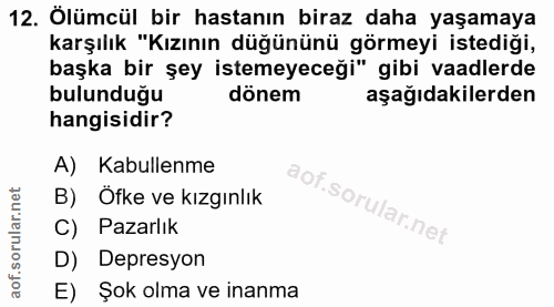 12. soru: Ölümcül bir hastanın biraz daha yaşamaya karşılık "Kızının düğününü görmeyi istediği, başka bir şey istemeyeceği" gib…