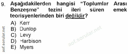 9. soru: Aşağıdakilerden hangisi "Toplumlar Arası Benzeşme" tezini ileri süren emek teorisyenlerinden biri değildir? A) Kerr B…