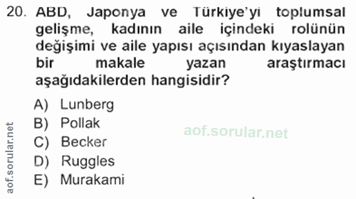 20. soru: ABD, Japonya ve Türkiye'yi toplumsal gelişme, kadının aile içindeki rolünün değişimi ve aile yapısı açısından kıyasla…