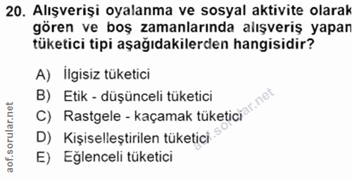 20. soru: Alışverişi oyalanma ve sosyal aktivite olarak gören ve boş zamanlarında alışveriş yapar tüketici tipi aşağıdakilerden…