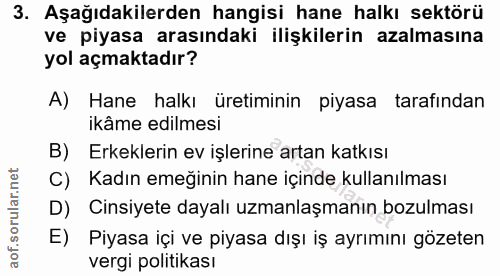 3. soru: Aşağıdakilerden hangisi hane halkı sektörü ve piyasa arasındaki ilişkilerin azalmasına yol açmaktadır? A) Hane halkı…