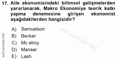 17. soru: Aile ekonomisindeki bilimsel gelişmelerden yararlanarak, Makro Ekonomiye teorik katkı yapma denemesine girişen ekonom…
