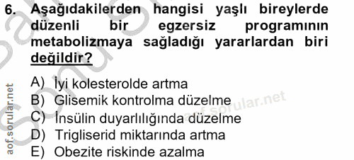 6. soru: Aşağıdakilerden hangisi yaşlı bireylerde düzenli bir egzersiz programinin metabolizmaya sağladığı yararlardan biri de…