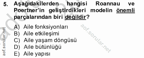 5. soru: Aşağıdakilerden hangisi Roannau ve Poertner'in geliştirdikleri modelin önemli parçalarından biri değildir? A) Aile fo…