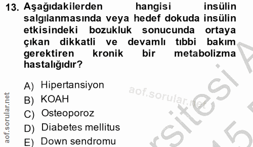 13. soru: Aşağıdakilerden hangisi insülin salgılanmasında veya hedef dokuda insülin etkisindeki bozukluk sonucunda ortaya çıkan…