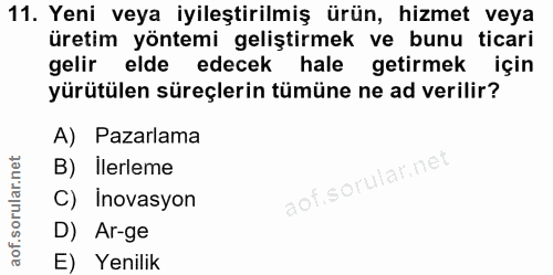 11. soru: Yeni veya iyileştirilmiş ürün, hizmet veya üretim yöntemi geliştirmek ve bunu ticari gelir elde edecek hale getirmek…