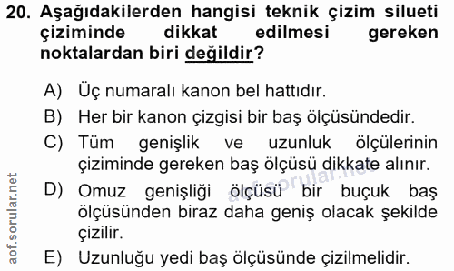 20. soru: Aşağıdakilerden hangisi teknik çizim silueti çiziminde dikkat edilmesi gereken noktalardan biri değildir? A) Üç numar…