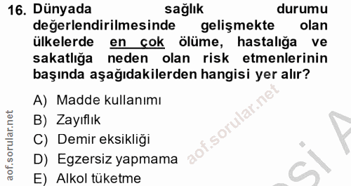 16. soru: Dünyada sağlık durumu değerlendirilmesinde gelişmekte olan ülkelerde en çok ölüme, hastalığa ve sakatlığa neden olan…