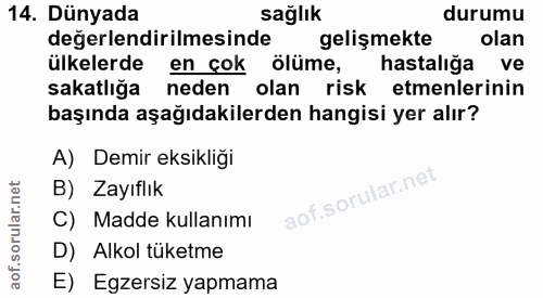 14. soru: Dünyada sağlık durumu değerlendirilmesinde gelişmekte olan ülkelerde en çok ölüme, hastalığa ve sakatlığa neden olan…