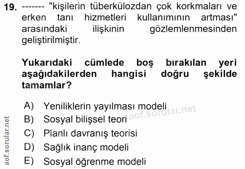 19. soru: - "kişilerin tüberkülozdan çok korkmaları ve erken tanı hizmetleri kullanımının artması" arasındaki ilişkinin gözleml…