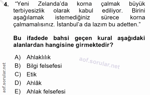 4. soru: "Yeni Zelanda'da korna çalmak büyük terbiyesizlik olarak kabul ediliyor. Birini aşağılamak istemediğiniz sürece korna…