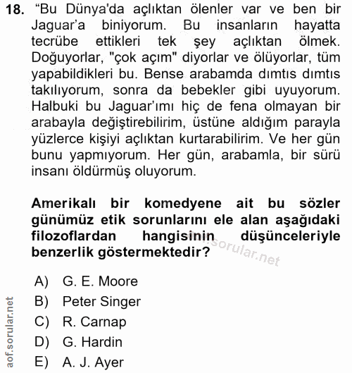 18. soru: "Bu Dünya'da açlıktan ölenler var ve ben bir Jaguara biniyorum. Bu insanların hayatta tecrübe ettikleri tek şey açlık…