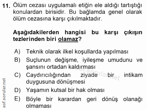 11. soru: Ölüm cezası uygulamalı etiğin ele aldığı tartıştığı konulardan birisidir. Bu bağlamda genel olarak ölüm cezasına karş…