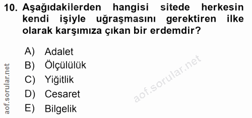 10. soru: Aşağıdakilerden hangisi sitede herkesin kendi işiyle uğraşmasını gerektiren ilke olarak karşımıza çıkan bir erdemdir?…