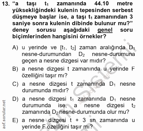 13. soru: "a taşı t1 zamaninda 44.10 metre yüksekliğindeki kulenin tepesinden serbest düşmeye başlar ise, a taşı tı zamanından…
