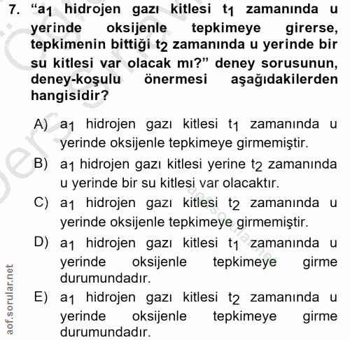 7. soru: "a1 hidrojen gazı kitlesi t1 zamanında u yerinde oksijenle tepkimeye girerse, tepkimenin bittigi t2 zamanında u yerin…