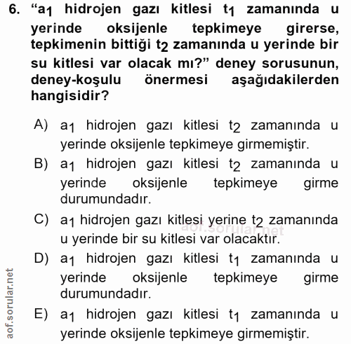 6. soru: "a1 hidrojen gazı kitlesi t1 zamanında u yerinde oksijenle tepkimeye girerse, tepkimenin bittiği t2 zamanında u yerin…