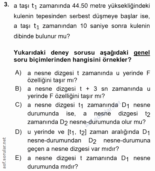 3. soru: a taşı t1 zamanında 44.50 metre yüksekliğindeki kulenin tepesinden serbest düşmeye başlar ise, a taşı t1 Zamanından 1…