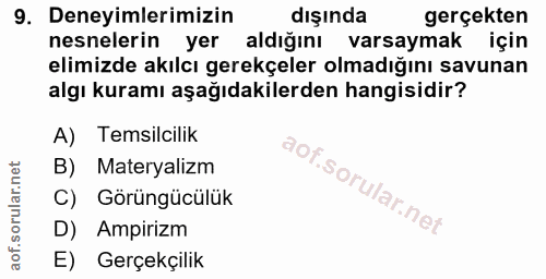 9. soru: Deneyimlerimizin dışında gerçekten nesnelerin yer aldığını varsaymak için elimizde akılcı gerekçeler olmadığını savun…