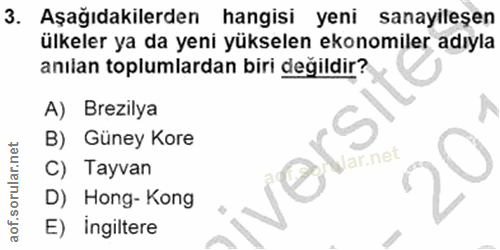 3. soru: Aşağıdakilerden hangisi yeni sanayileşen ülkeler ya da yeni yükselen ekonomiler adıyla anılan toplumlardan biri degil…