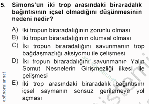 5. soru: Simons'un iki trop arasındaki biraradalık bağıntısının içsel olmadığını düşünmesinin nedeni nedir? A) İki tropun bira…