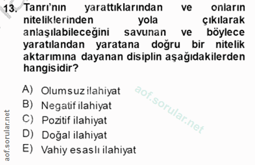 13. soru: Tanri'nın yarattıklarından ve onların niteliklerinden yola çıkılarak anlaşılabileceğini savunan ve böylece yaratıland…