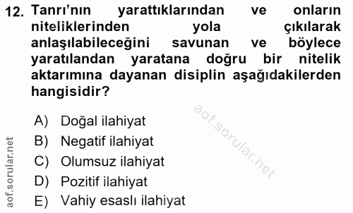 12. soru: Tanri'nın yarattıklarından ve onların niteliklerinden yola çıkılarak anlaşılabileceğini savunan ve böylece yaratıland…