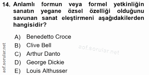 14. soru: Anlamlı formun veya formel yetkinliğin sanatın yegane özsel özelliği olduğunu savunan sanat eleştirmeni aşağıdakilerd…
