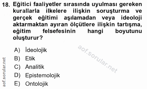 18. soru: Eğitici faaliyetler sırasında uyulması gereken kurallarla ilkelere ilişkin soruşturma ve gerçek eğitimi aşılamadan| v…