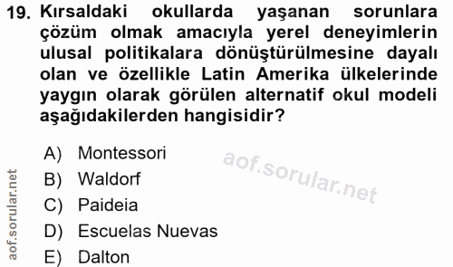 19. soru: Kırsaldaki okullarda yaşanan sorunlara çözüm olmak amacıyla yerel deneyimlerin ulusal politikalara dönüştürülmesine d…