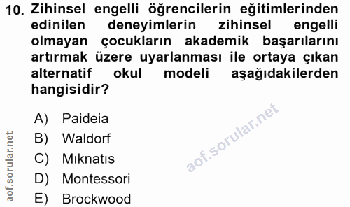 10. soru: Zihinsel engelli öğrencilerin eğitimlerinden edinilen deneyimlerin zihinsel engelli olmayan çocukların akademik başar…
