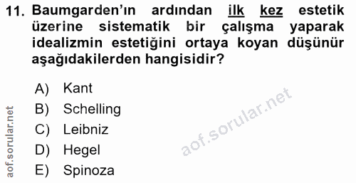 11. soru: Baumgarden'ın ardından ilk kez estetik üzerine sistematik bir çalışma yaparak idealimin estetiğini ortaya koyan düşün…