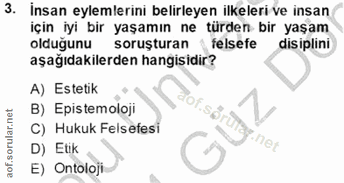 3. soru: insan eylemlerini belirleyen ilkeleri ve insan için iyi bir yaşamın ne türden bir yaşam olduğunu soruşturan felsefe d…