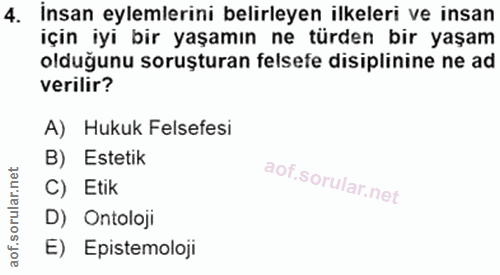 4. soru: İnsan eylemlerini belirleyen ilkeleri ve insan için iyi bir yaşamın ne türden bir yaşam olduğunu soruşturan felsefe d…