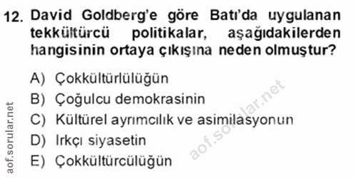 12. soru: David Goldberg'e göre Bat/da uygulanan tekkültürcü politikalar, aşağıdakilerden hangisinin ortaya çıkışına neden olmu…