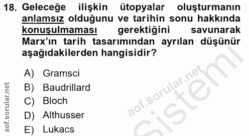 18. soru: Geleceğe ilişkin ütopyalar oluşturmanın anlamsız olduğunu ve tarihin sonu hakkında konuşulmaması gerektiğini savunara…